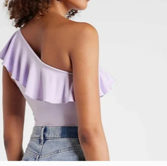 Express Lavender One-Shoulder Ruffle Tank - Picture 3 of 3